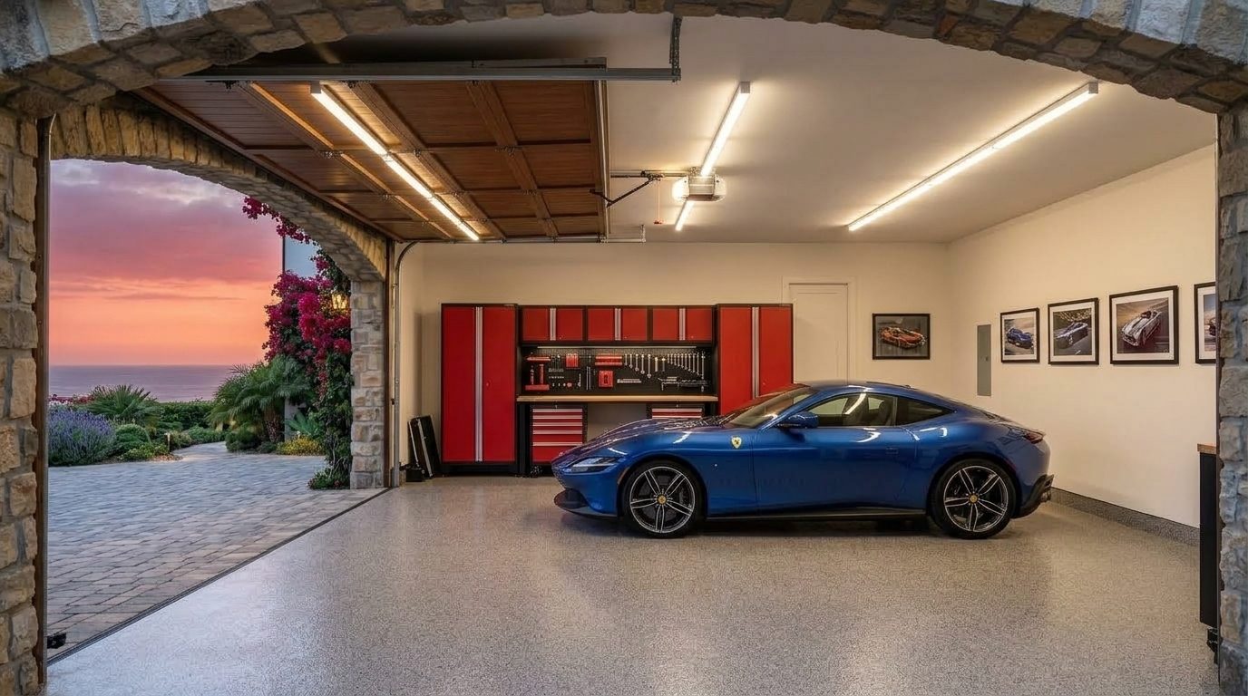 Knowles Garage Door Service Interior View of Custom Garage Door Overhead and Workshop
